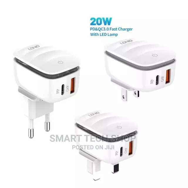 LDNIO Wall Charger LED Lamp 20W PD USB Fast Charge iPhone 13