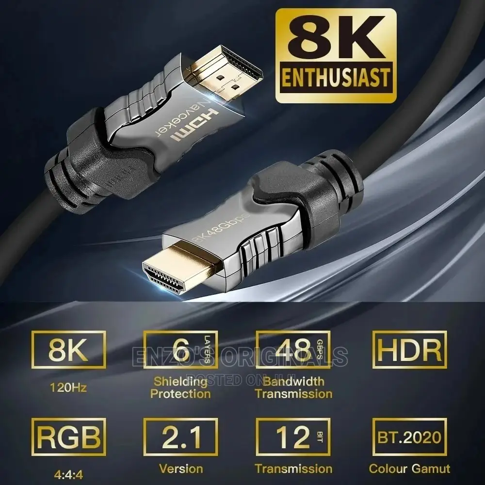 Hdmi 2.1 Cable at 120hz at 60hz 48gbps HDCP2.2 10ft or 3M
