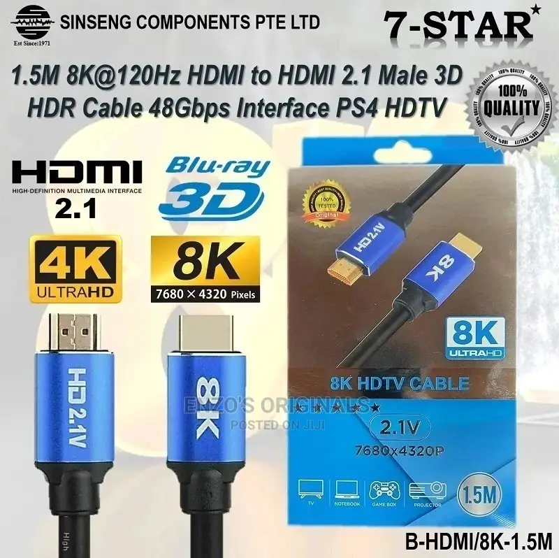 Hdmi 2.1 Cable at 120hz at 60hz 48gbps HDCP2.2 10ft or 3M