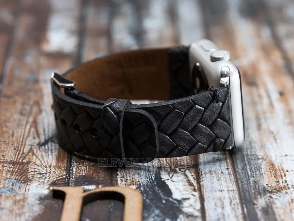Braided Leather Apple Watch Band for Series9/8/ 7/6/5/4/3