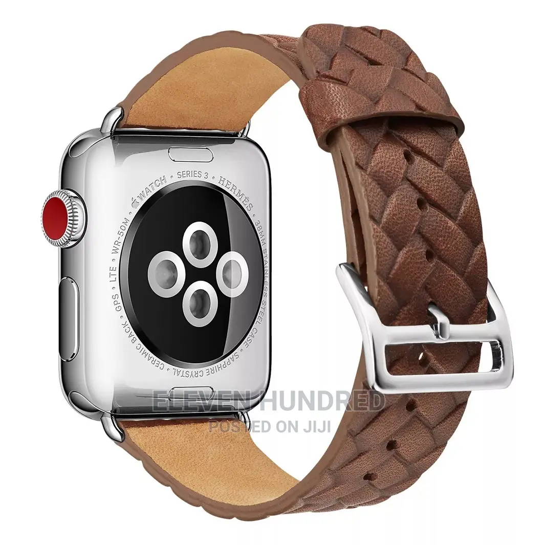 Braided Leather Apple Watch Band for Series9/8/ 7/6/5/4/3