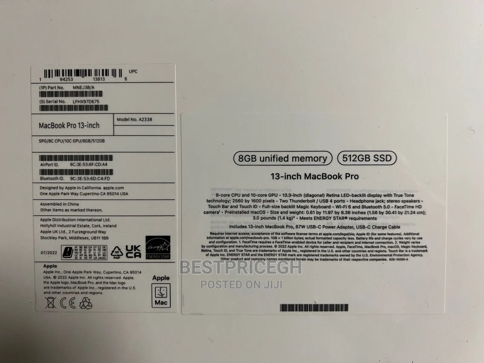 New Laptop Apple MacBook Pro 8GB Apple M2 SSD 512GB