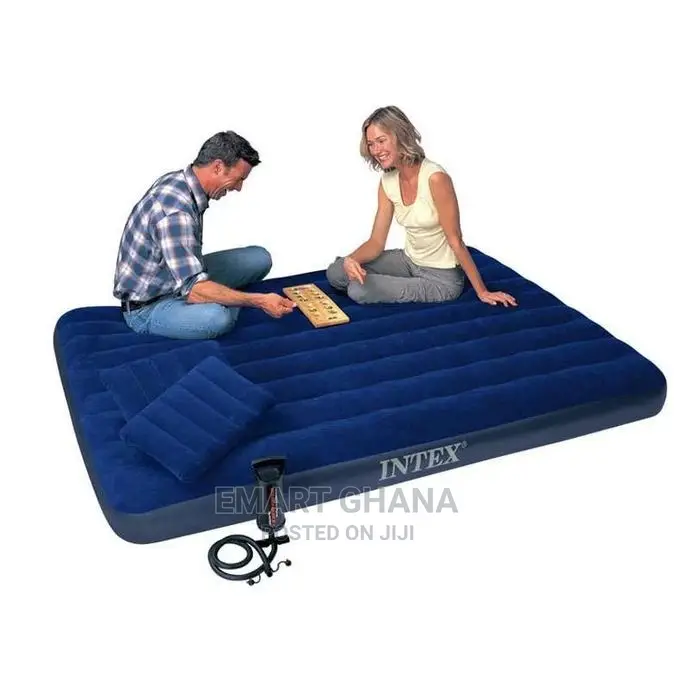 Intex Inflatable Air Bed With Pillow and Pump - Blue/Black