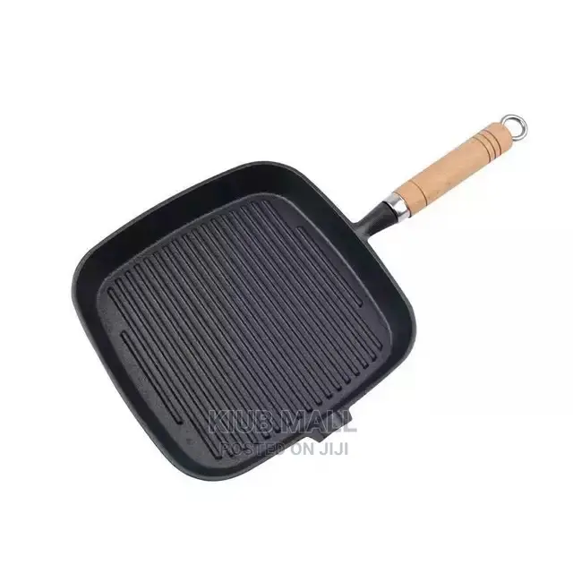 Cast Iron Grill Pan With Wooden Handle