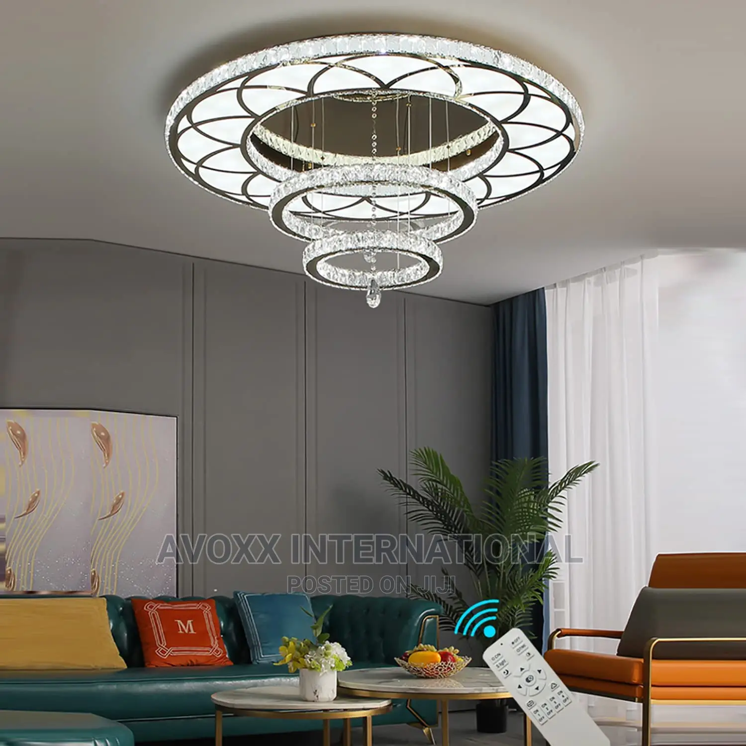 32" Remote Dimming Chandelier Modern Crystal Chandelier