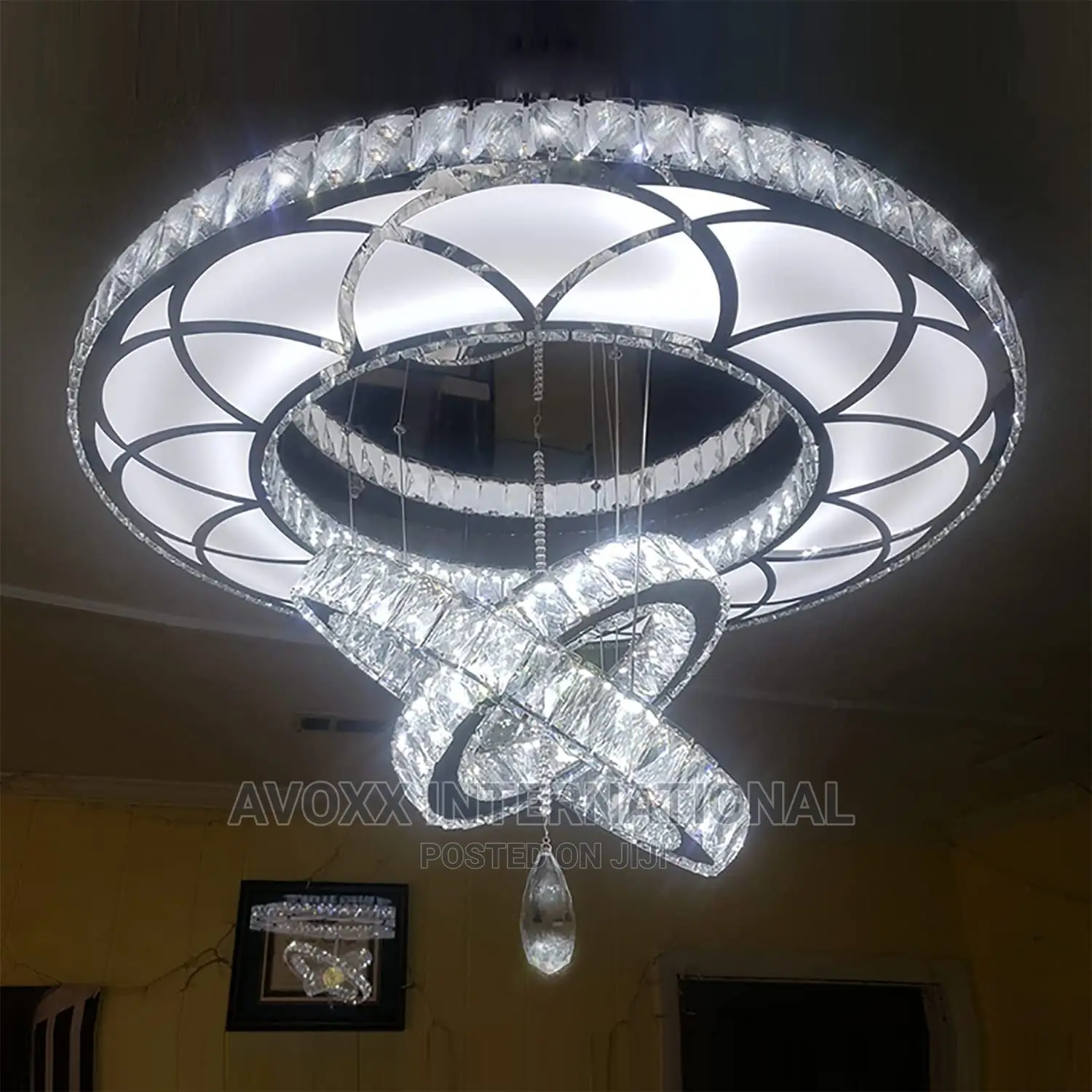 32" Remote Dimming Chandelier Modern Crystal Chandelier