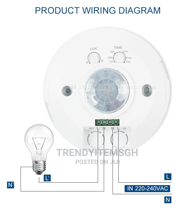 PIR Motion Sensor Light Switch AC 220V Time Delay Adjustable