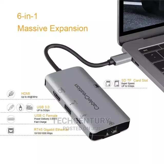 Cablecreation 6-in-1 Type C Hub for Macbook, Dell, HP.100W