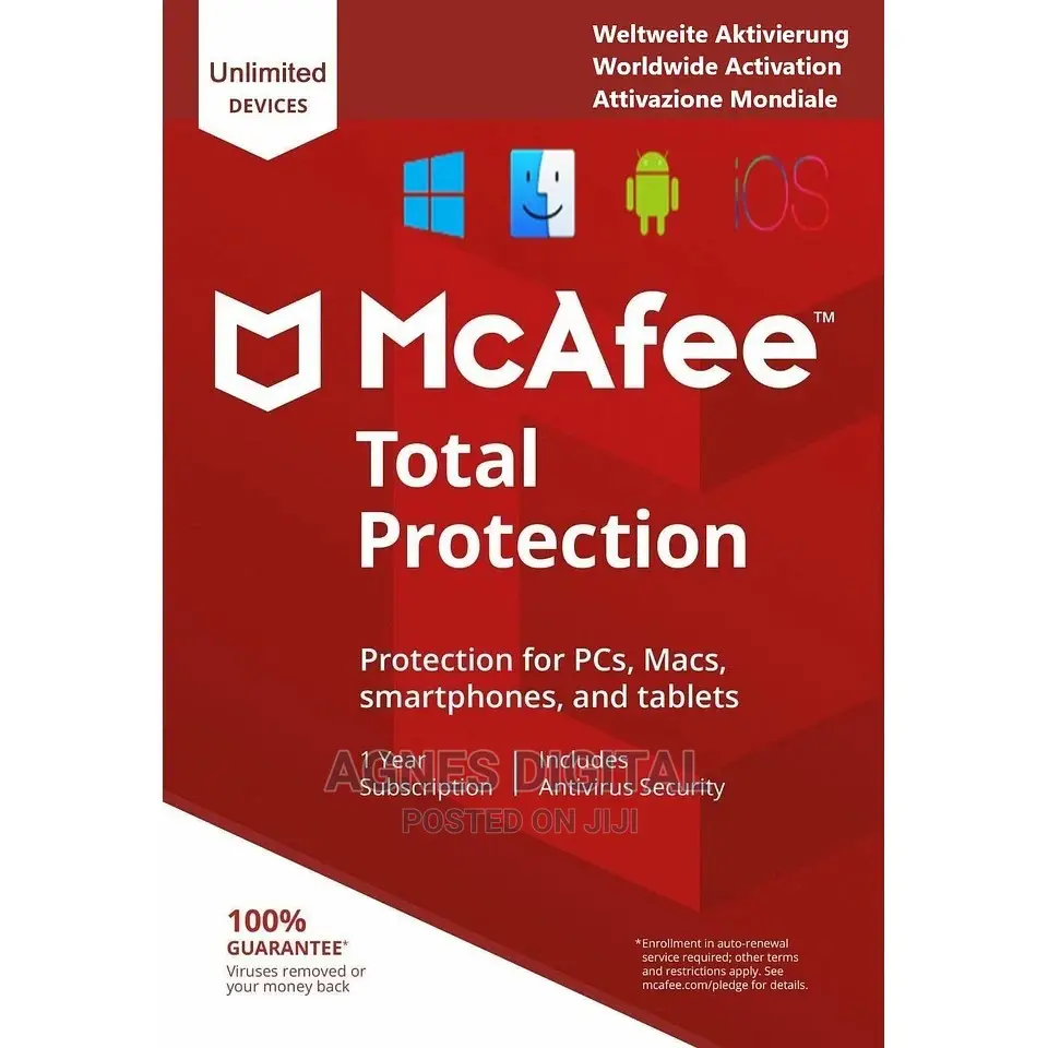 McAfee Total Protection License for Unlimited Devices 1 Year