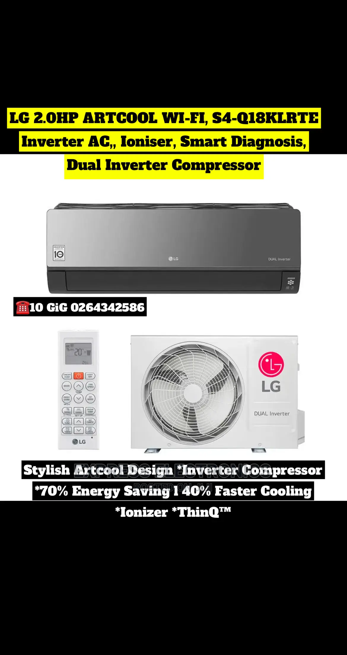 Best Quality LG Artcool Inverter AC 2.0hp (S4-Q18klrte)