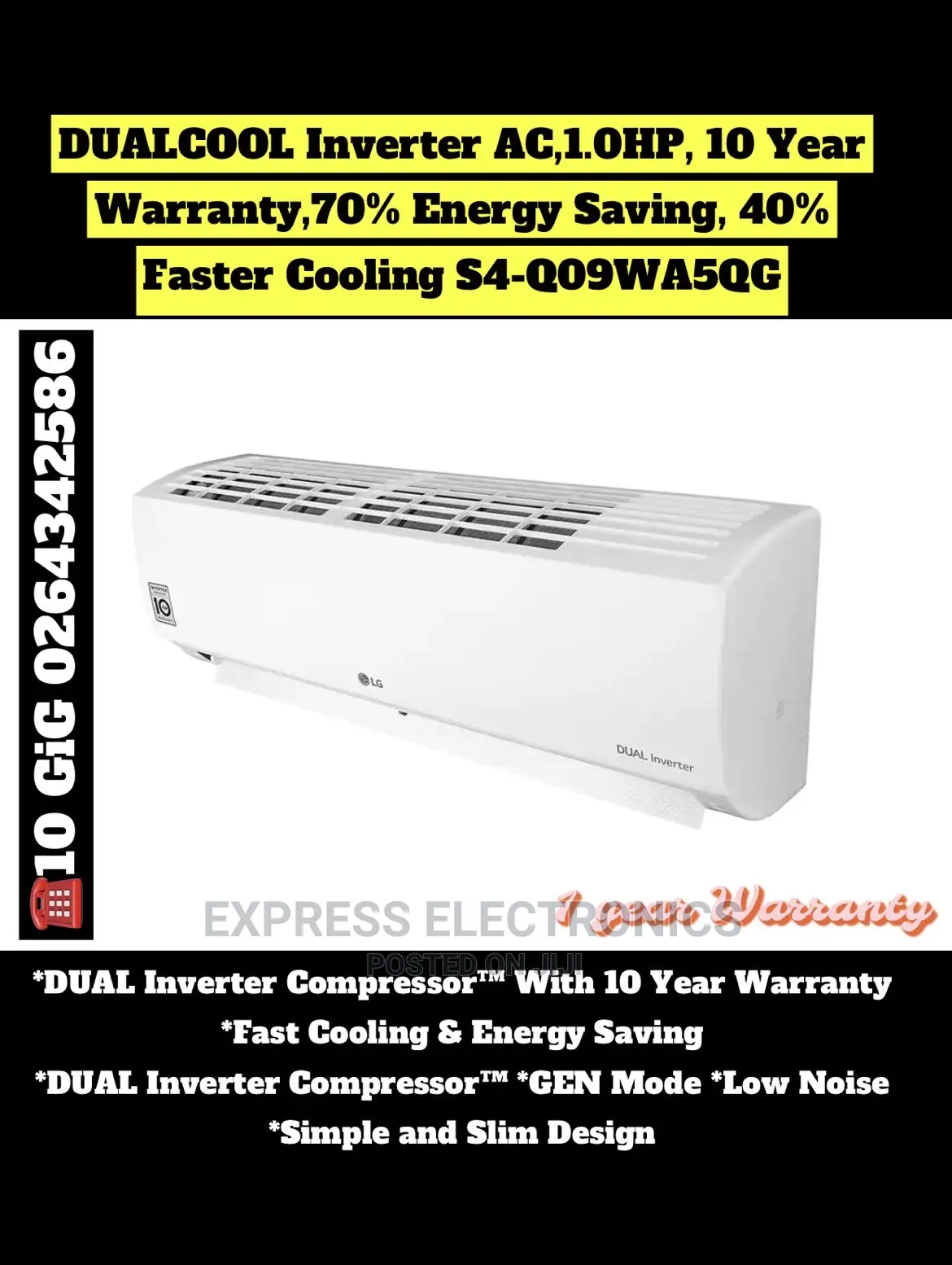 Best Split LG Dualcool Inverter 1hp (S4-Q09wa5a2) AC