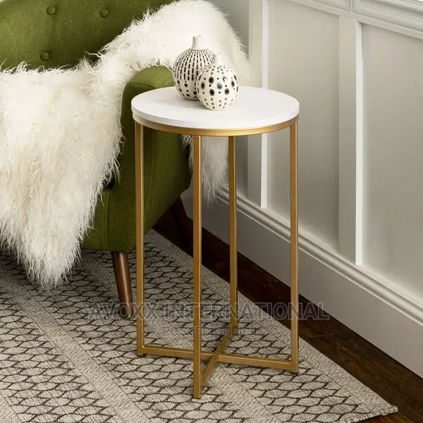 Walker Edison 16" Round Table Marble Finish Gold Metal Base