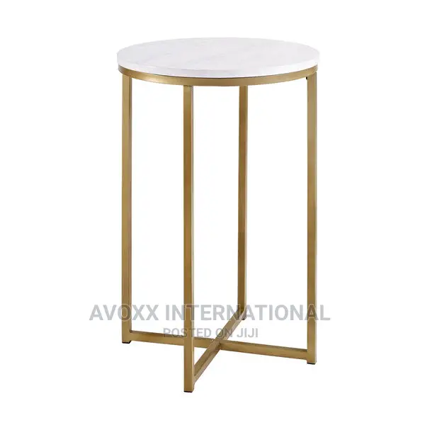 Walker Edison 16" Round Table Marble Finish Gold Metal Base