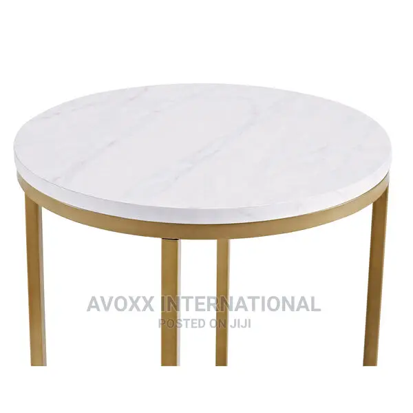 Walker Edison 16" Round Table Marble Finish Gold Metal Base