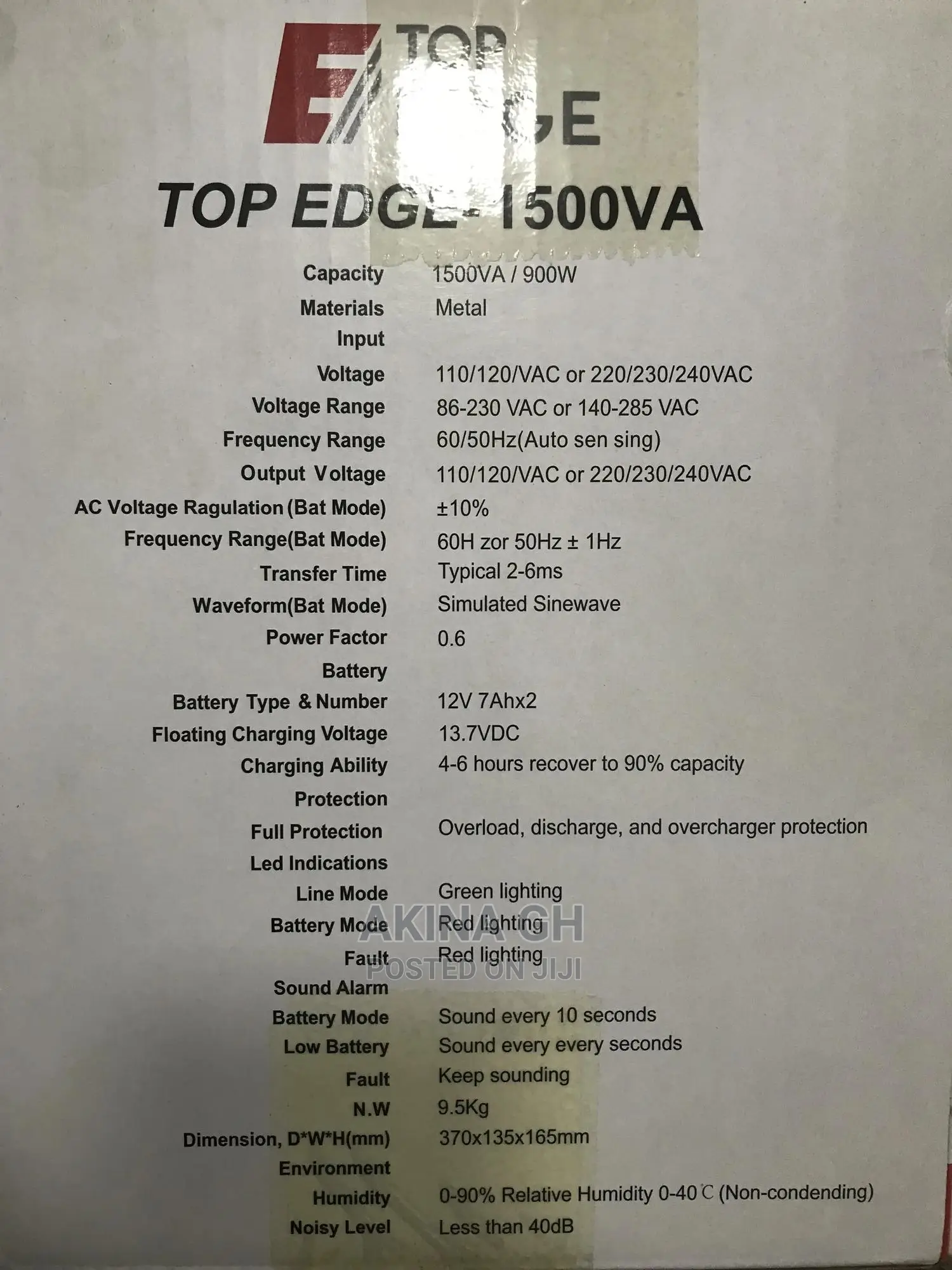 Top Edge 1500va (900w) Ups With Built in Avr