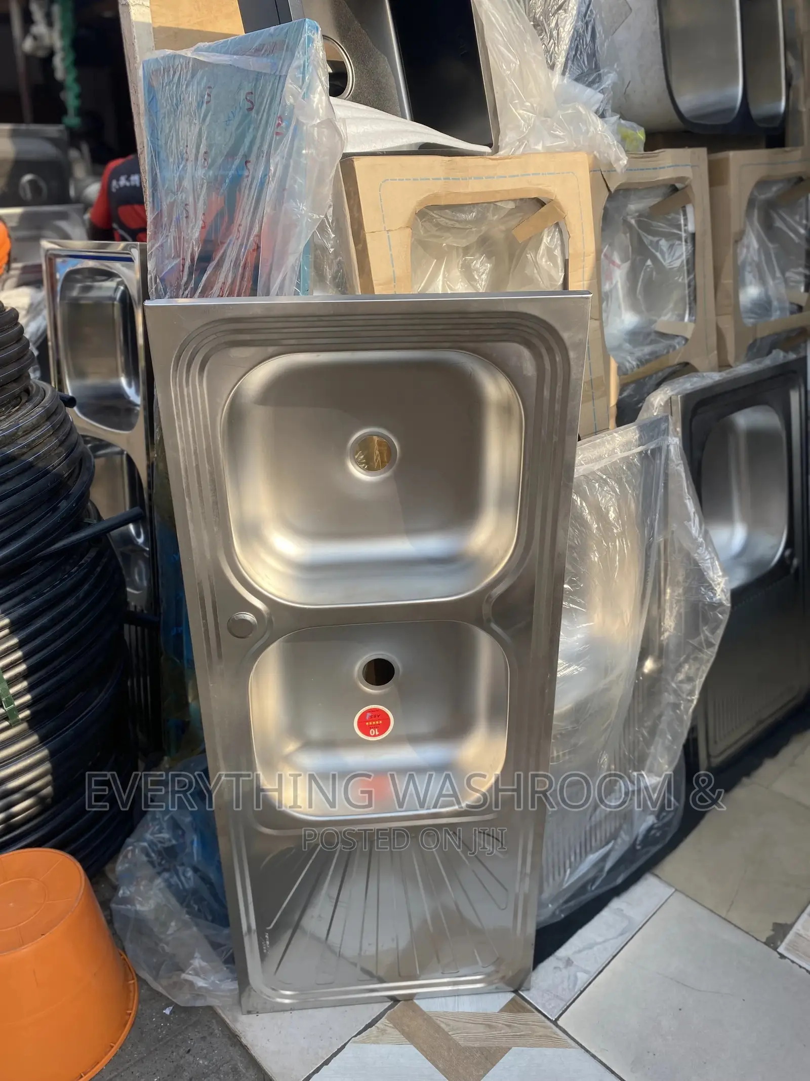 Block Sink Double Bowl Single Arm Complete With Tap Waste