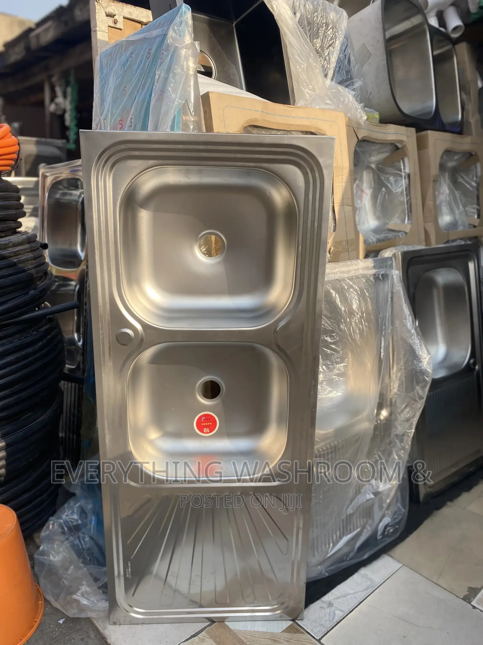 Block Sink Double Bowl Single Arm Complete With Tap Waste