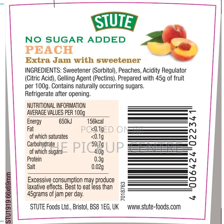 Stute No Sugar Added Peach Extra Jam 430g