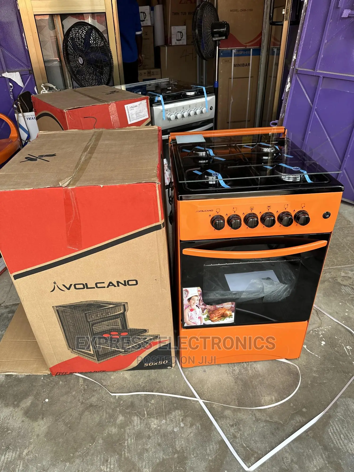 Orange Volcano Black Knobs Oven Cooker Stove 4burner