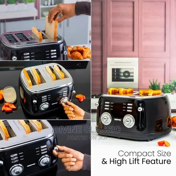 Geepas 4 Slice Stainless Steel Bread Toaster