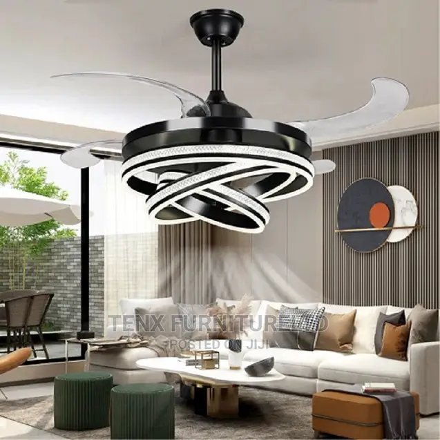 Retractable Ceiling Fan, Led 3 Color Brightness Adjustable