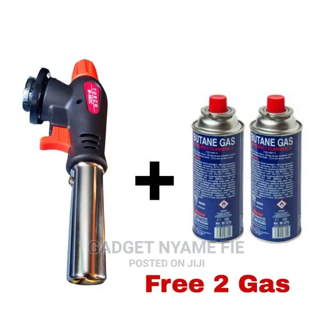 Fire Flame Gun Torch + 2 Butane Gas Automatic Ignition Black