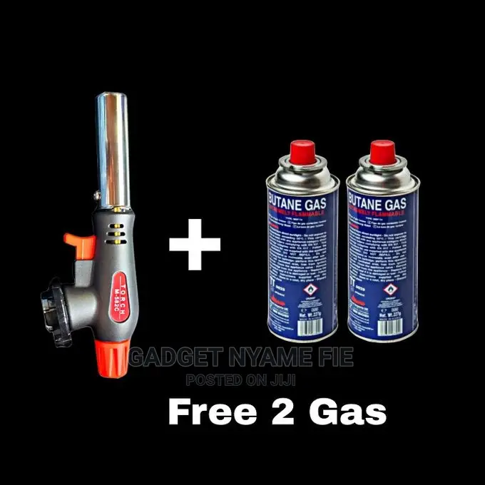 Fire Flame Gun Torch + 2 Butane Gas Automatic Ignition Black