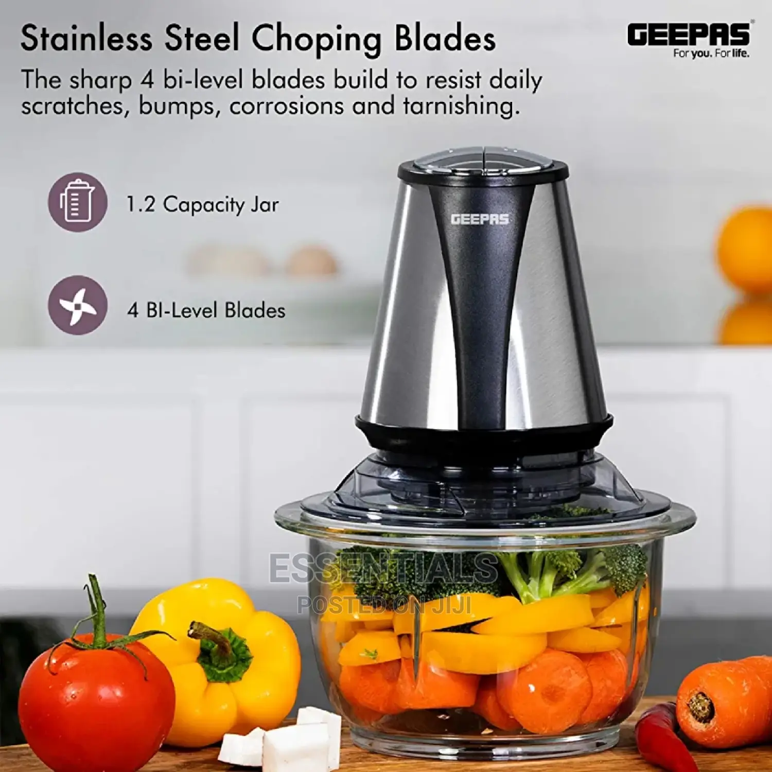 Geepas 400W Mini Food Processor | 1.2L Glass Jar Bowl