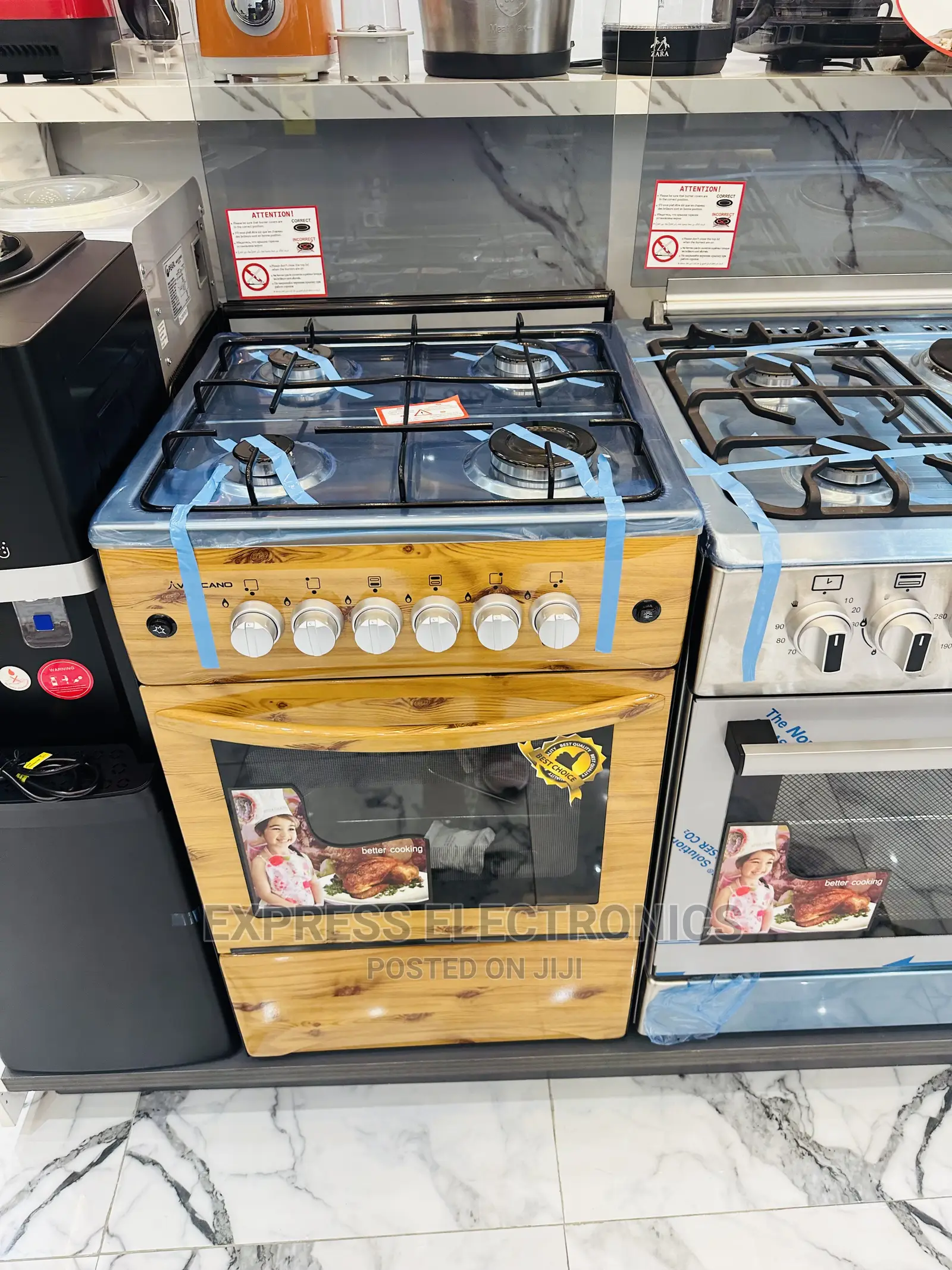 4burner Wooden Style Design Oven Gas Cooker Volcano