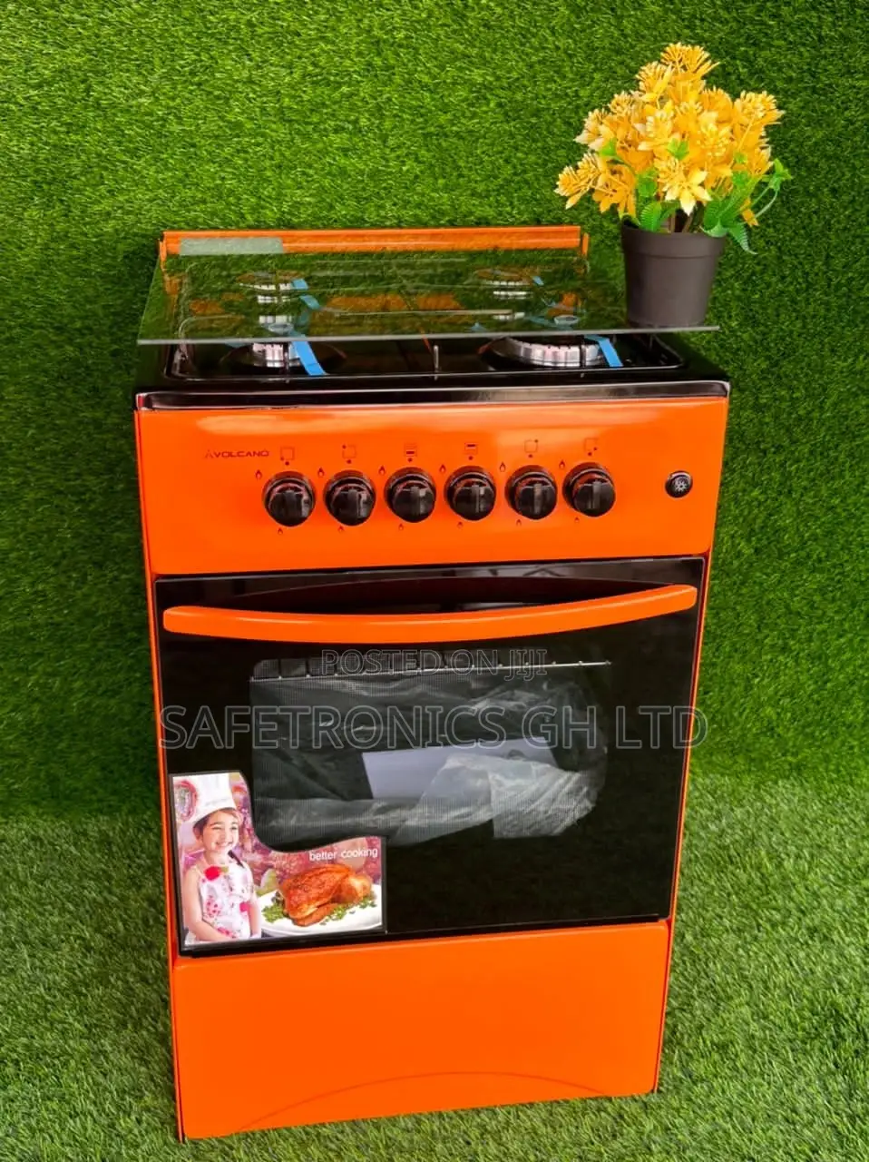 4 Gas Burner Oven With Grill Volcano Orange