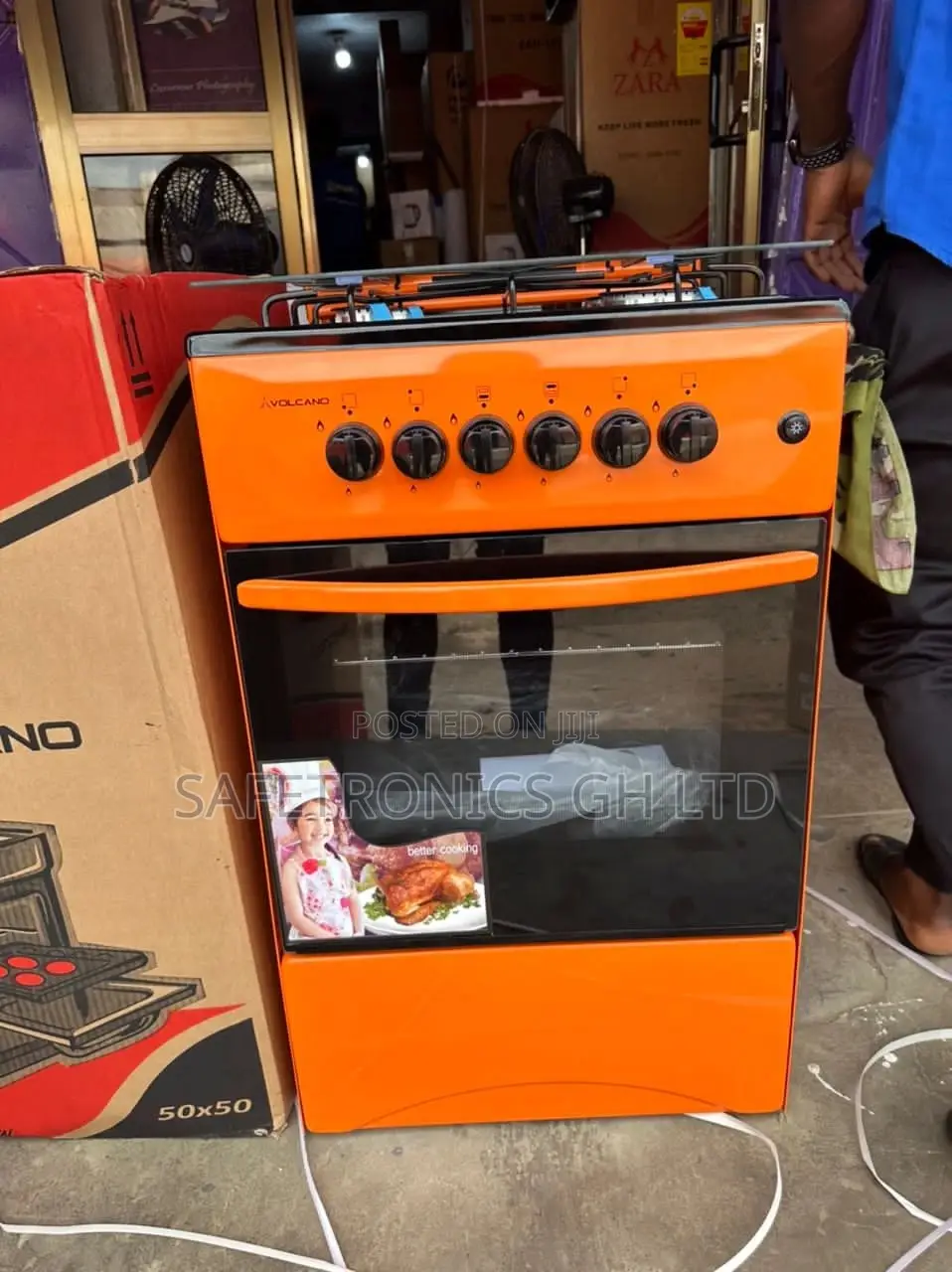 Orange 4 Gas Volcano Burner Oven With Grill