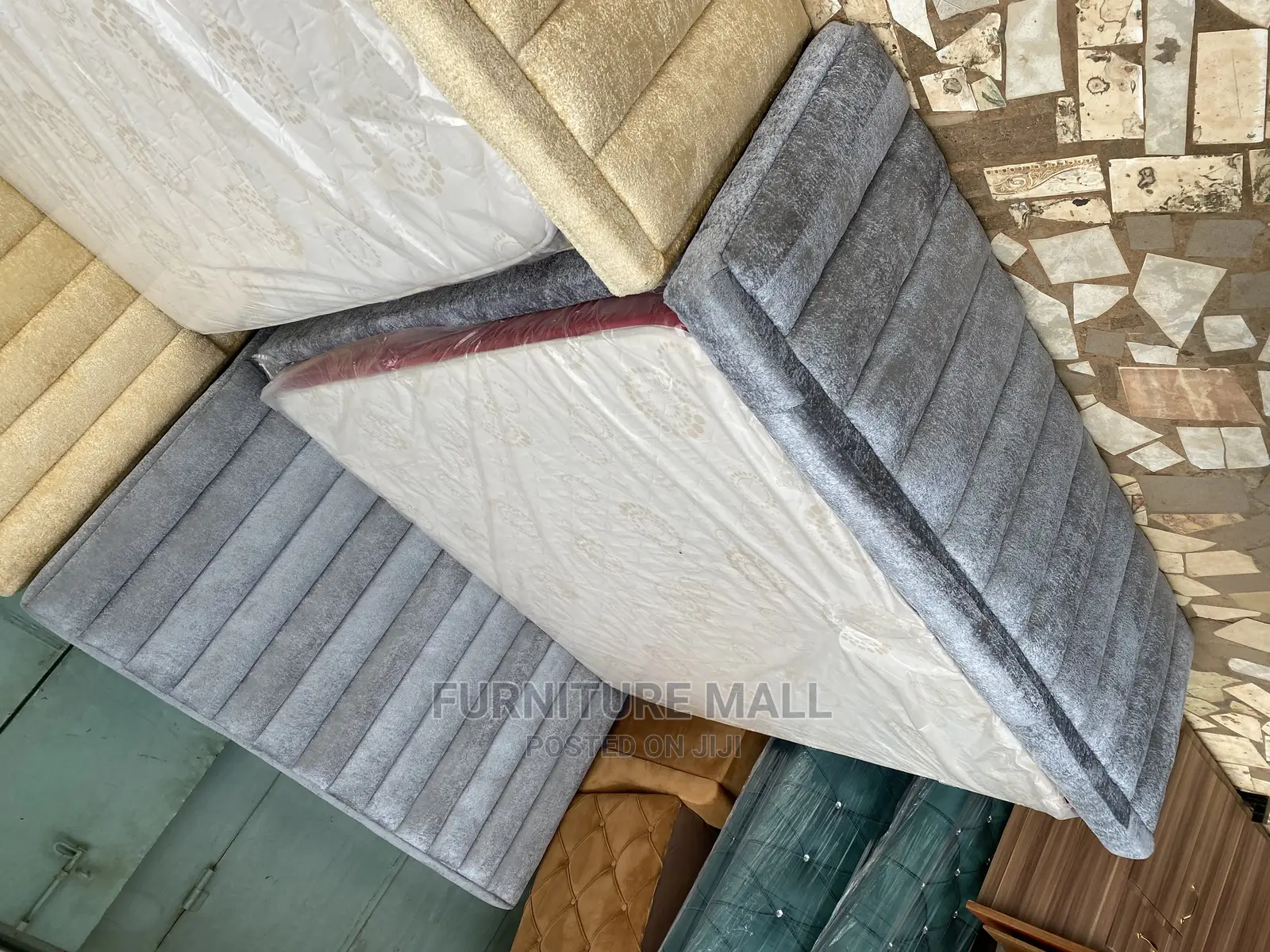 Queen Gray Colored Bed With Mattress Available as Seen