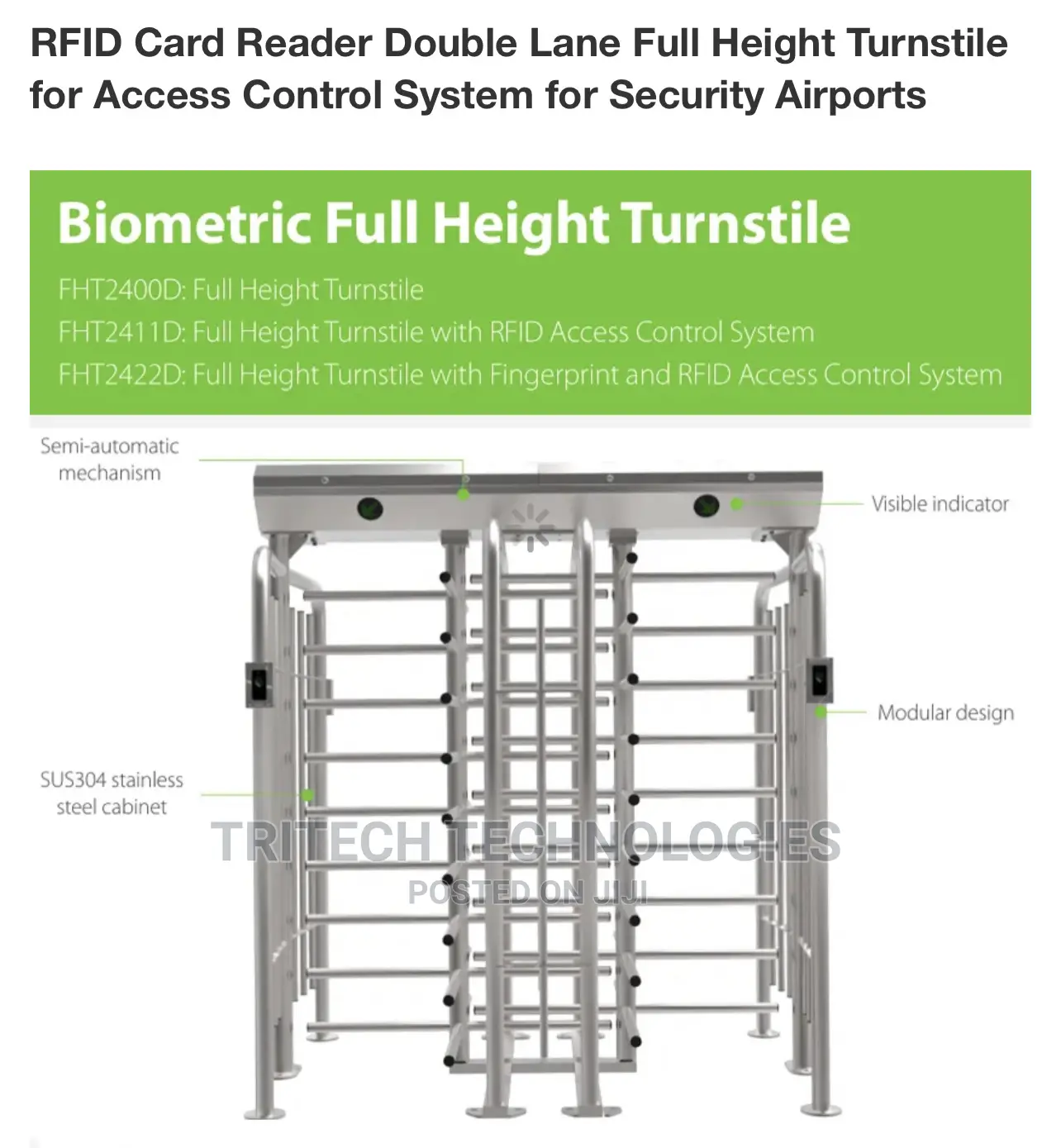 FHT2422: Full Height Turnstile With Fingerprint and RFID
