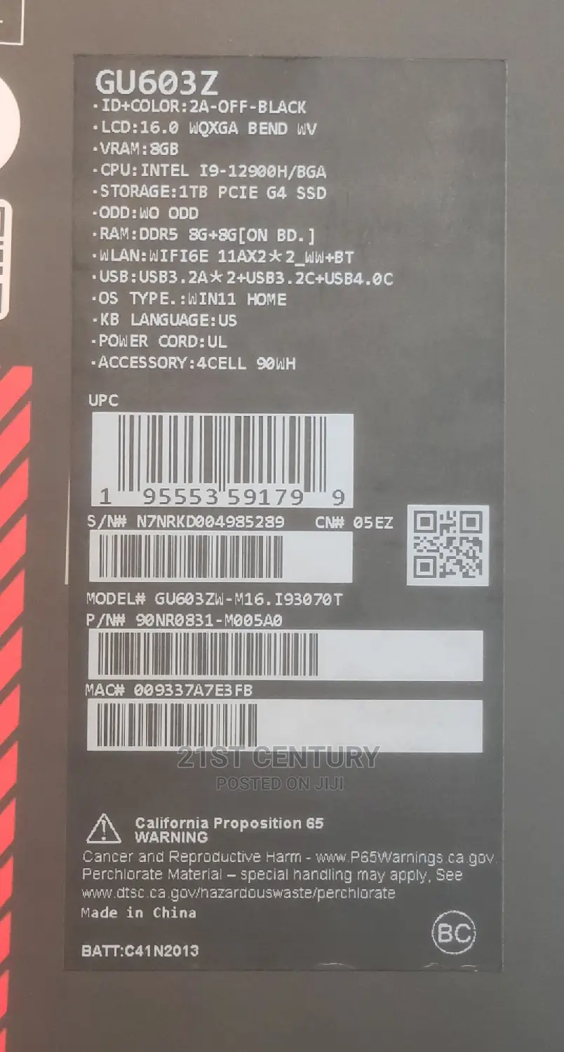 New Laptop Asus ROG Zephyrus M16 GU603HR 16GB Intel Core I9 SSD 1T