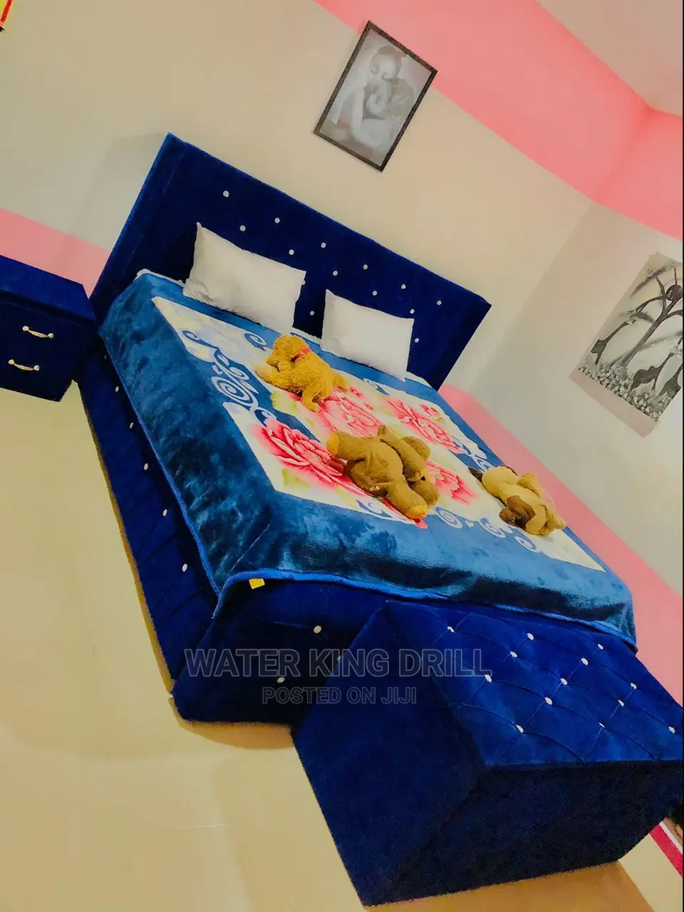 Double Bed Frame With Side Drawer and Ottoman