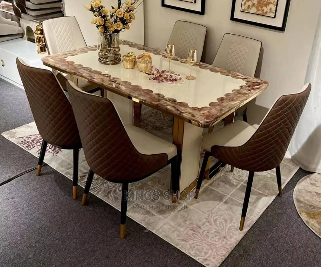 Executive Marble Dining Table Set 6 Chairs
