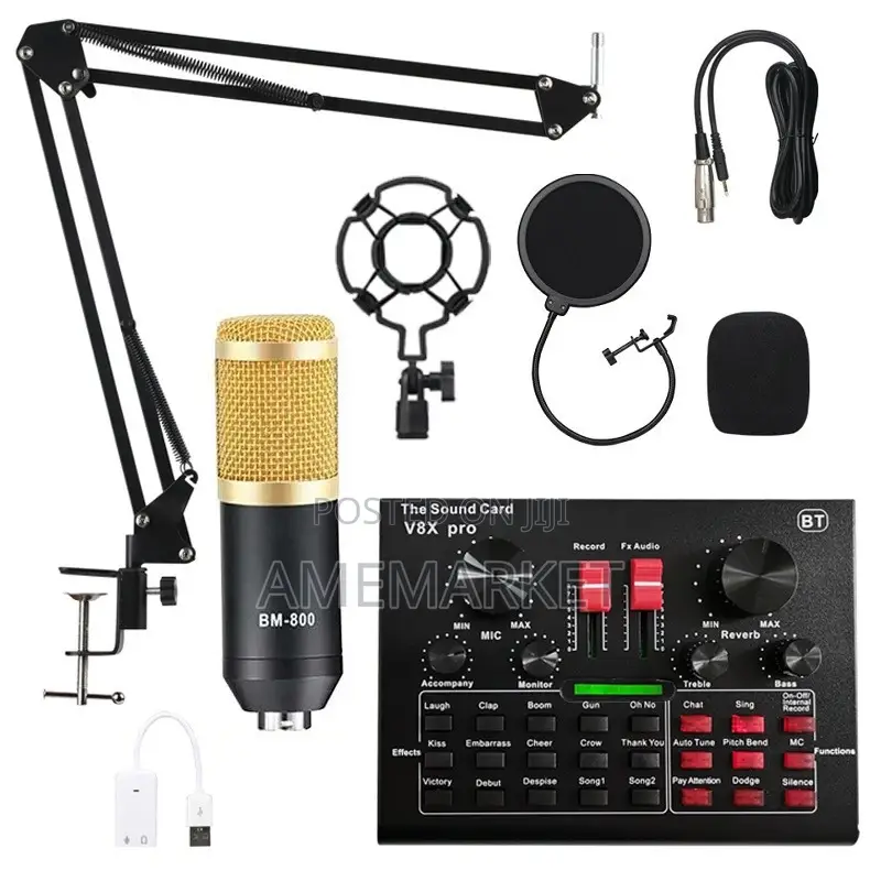 Professional Bm800 Studio Microphone + V8XPRO Sound Card Set