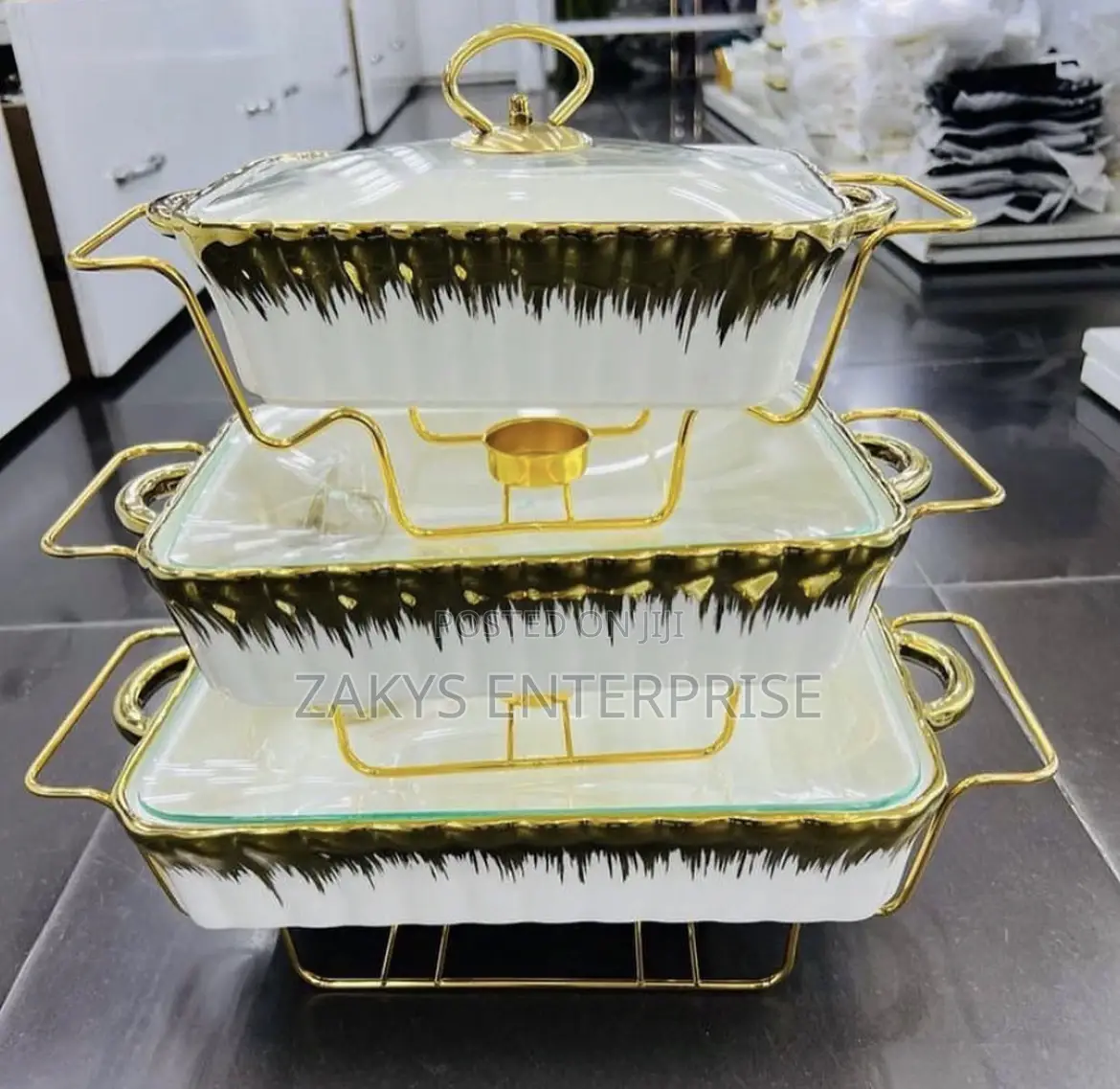 3pcs Ceramic Chaffing Dish Warmer Set