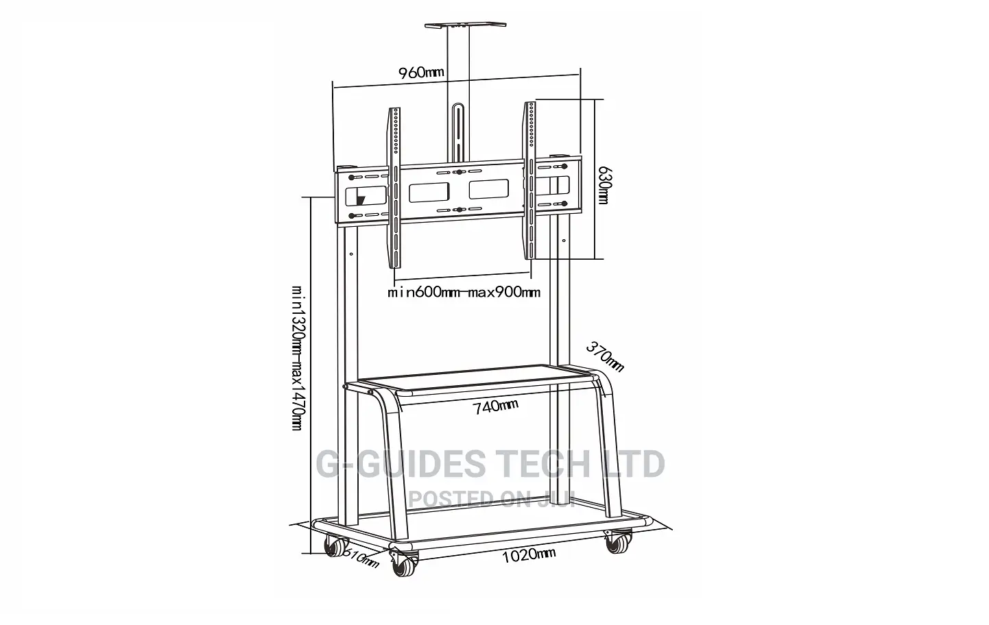 Heavy Duty Tv Floor Stand With Av Component Shelf 60”~85”
