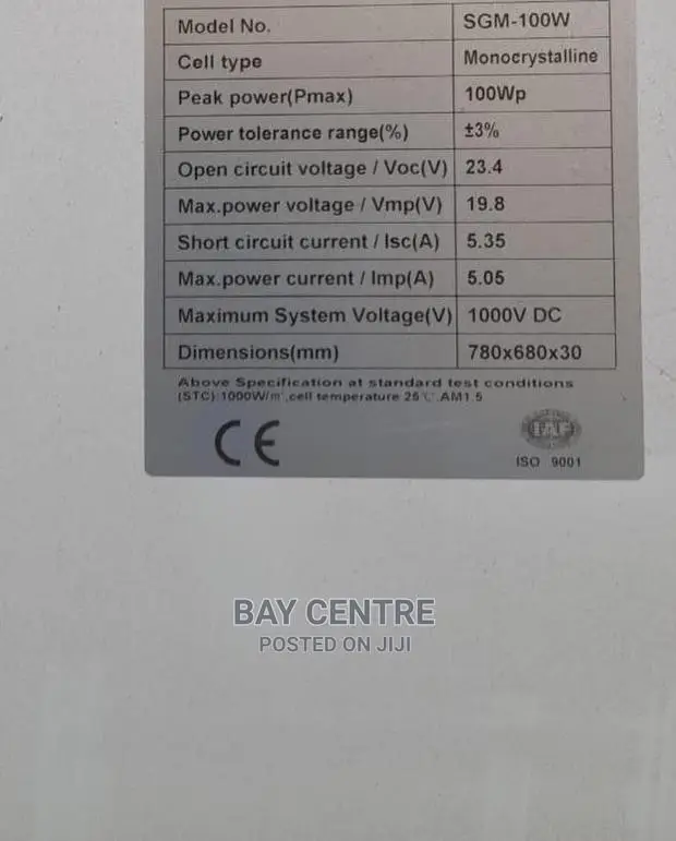 100watts MONOCRYSTALLINE Solar Panel