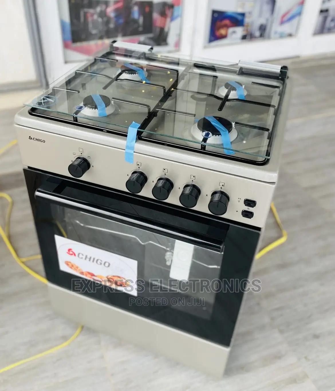 Chigo 60/60 Gas Cooker Rotisserie 4burner Sliver Color