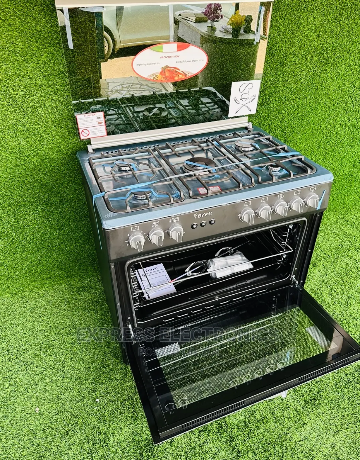 Black 60/90 Gas Cooker 5burner Rotisserie Grill Ignition