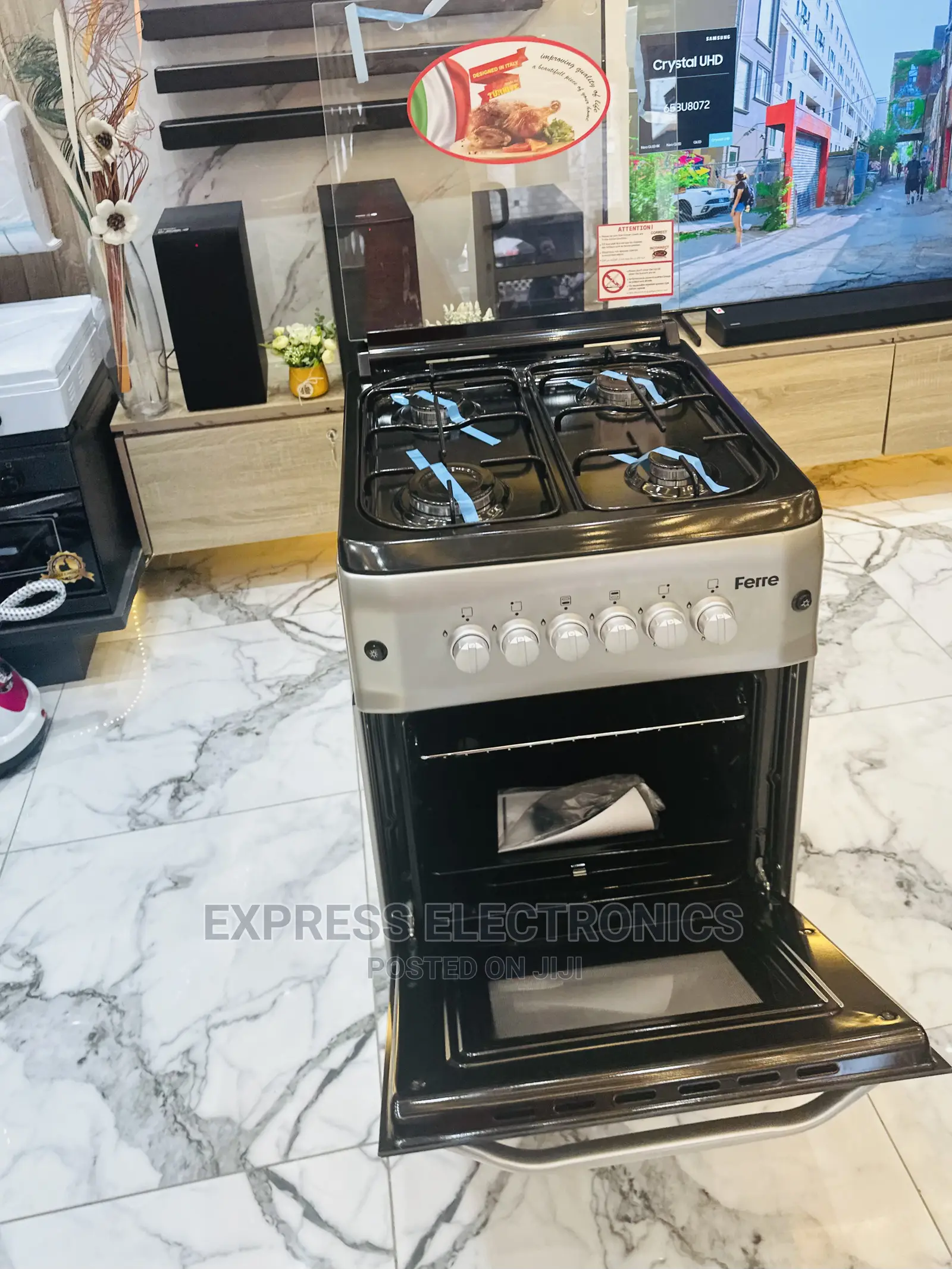 50/55gas Cooker Rotisserie 4burner Sliver Ignition