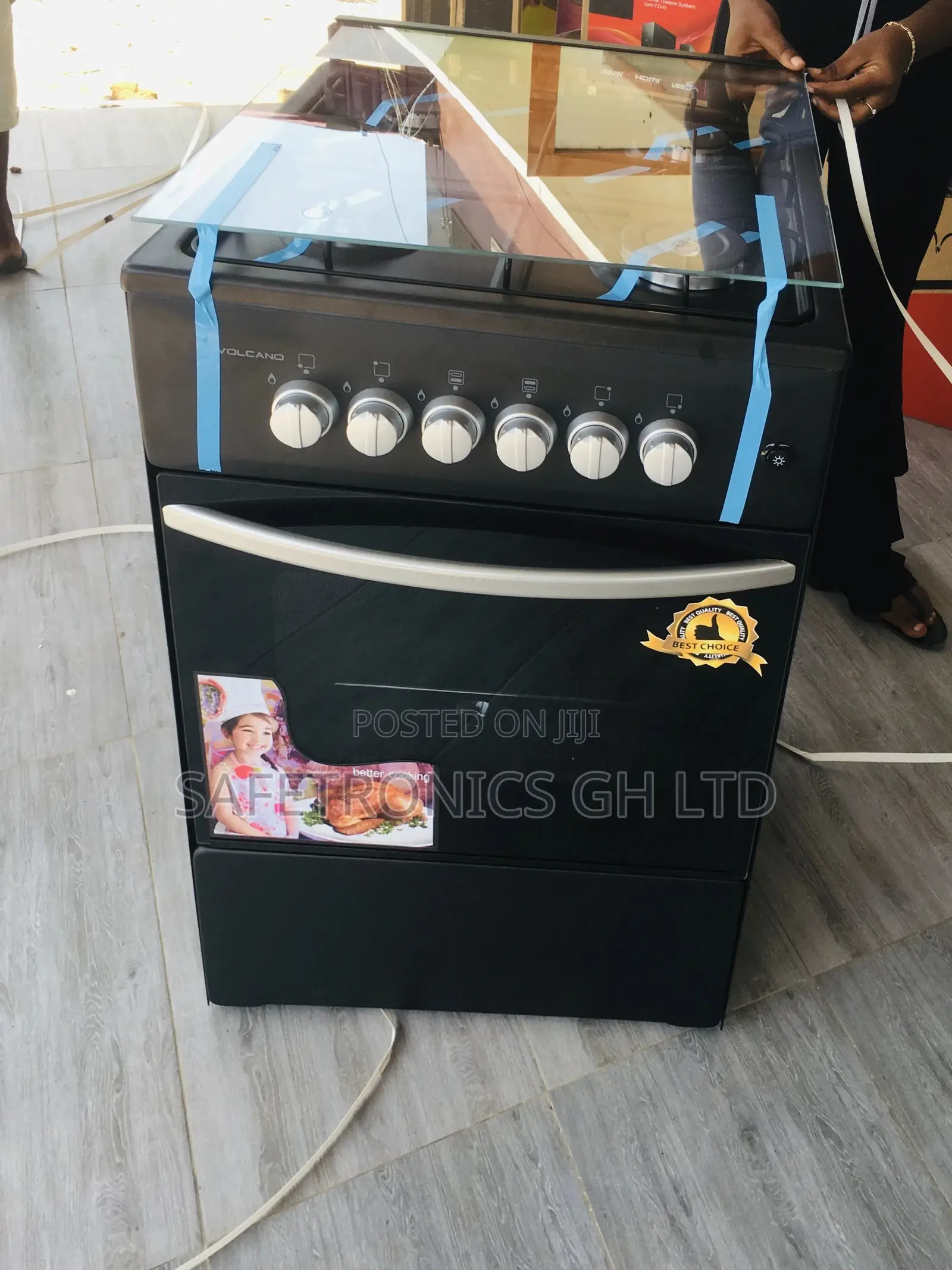 Gas Cooker Black Volcano 4 Burner Oven Grill 50x59