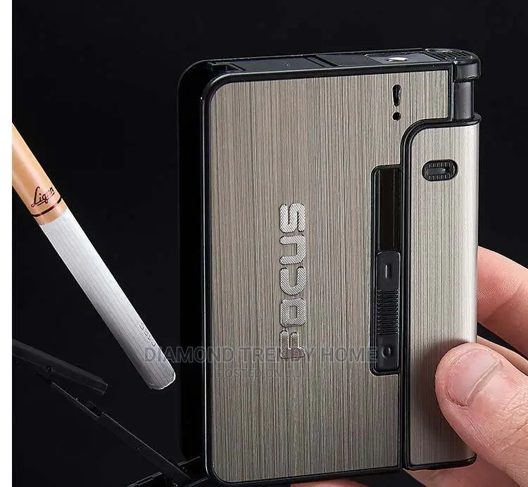 Automatic Metal Cigarette Case Holder With Lighter Holder.