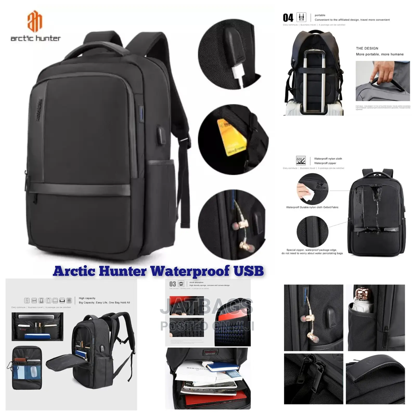 Black Ah Waterproof Laptop Backpack (Free Delivery)