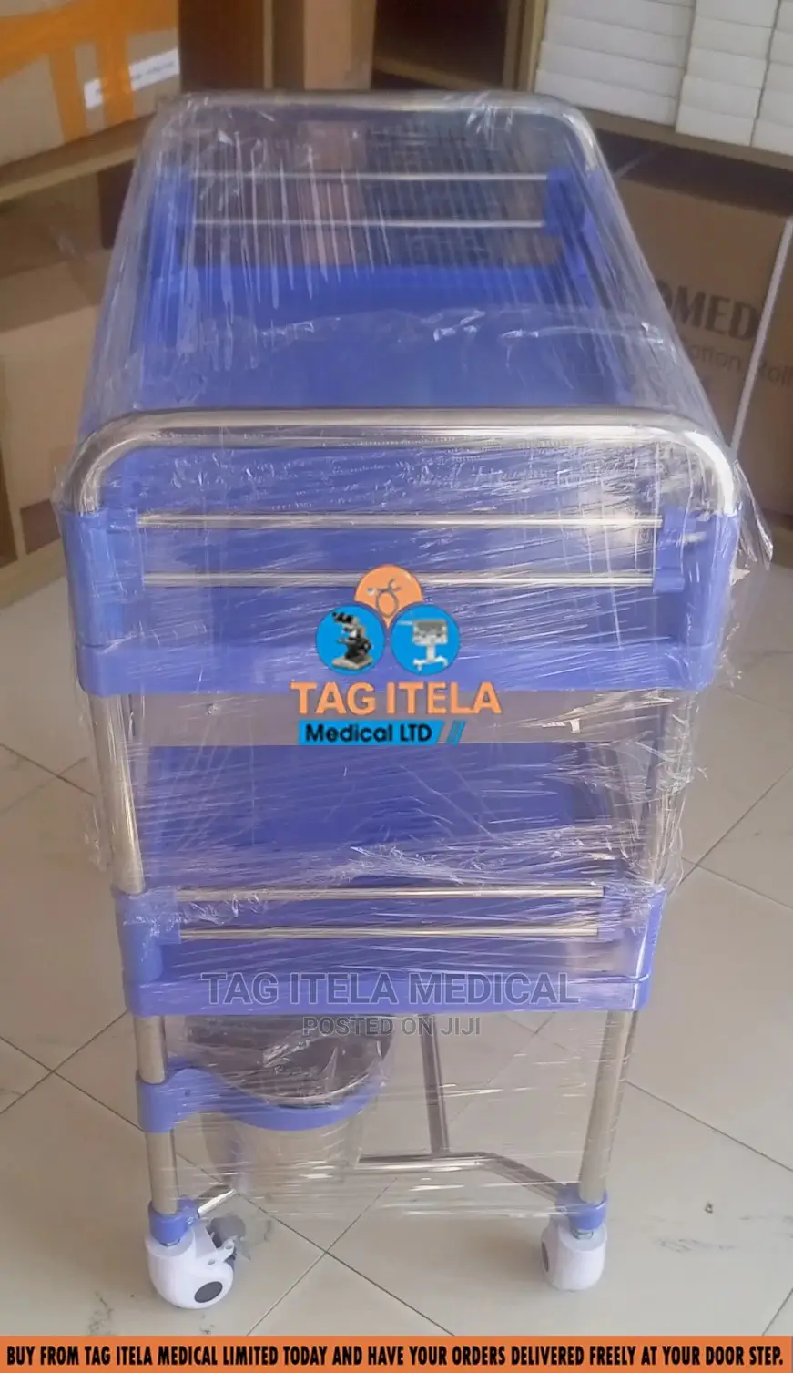 Medicine Trolley (2 Steps Plastic With Drawer)