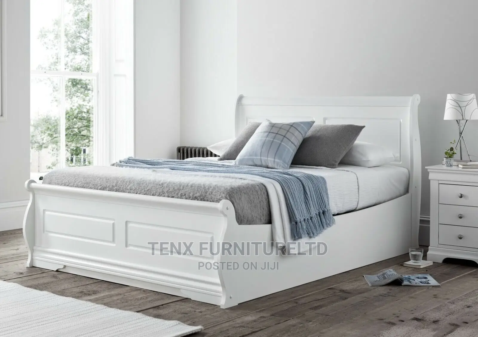 White Wooden Marseille Ottoman Sleigh Double/4ft6 Bed Frame