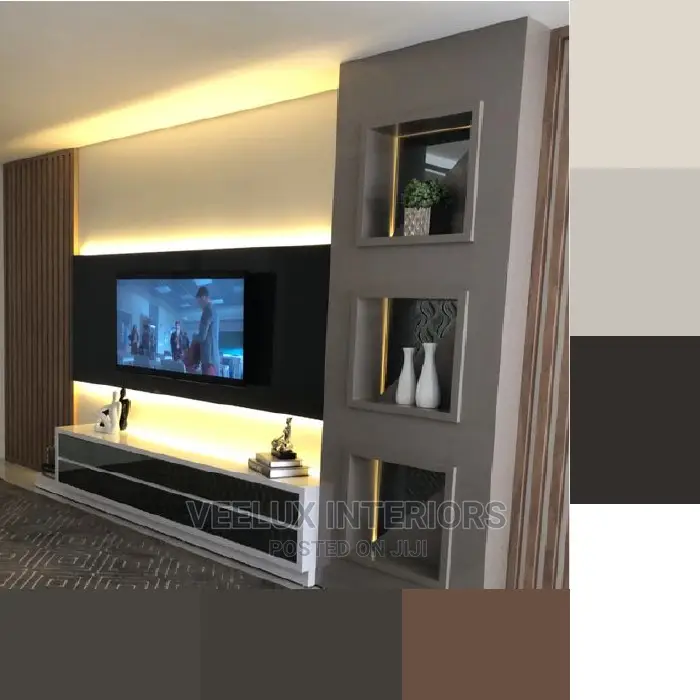 TV Unit Modern Entertainment Center, LED Lights
