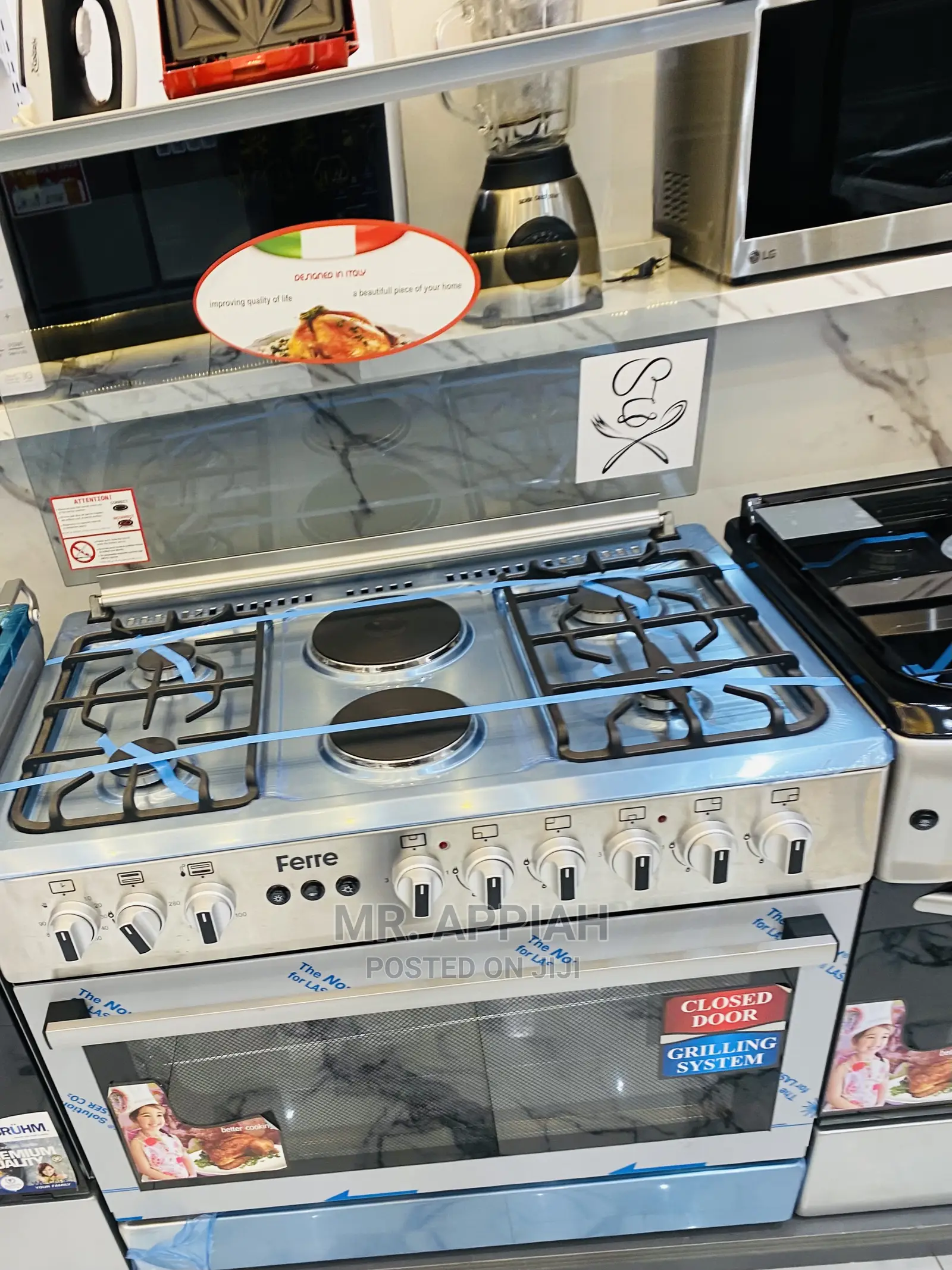 Elegant 60x90 Ferre(Gray)2 Electric Cooker + 4 Gas Burner.